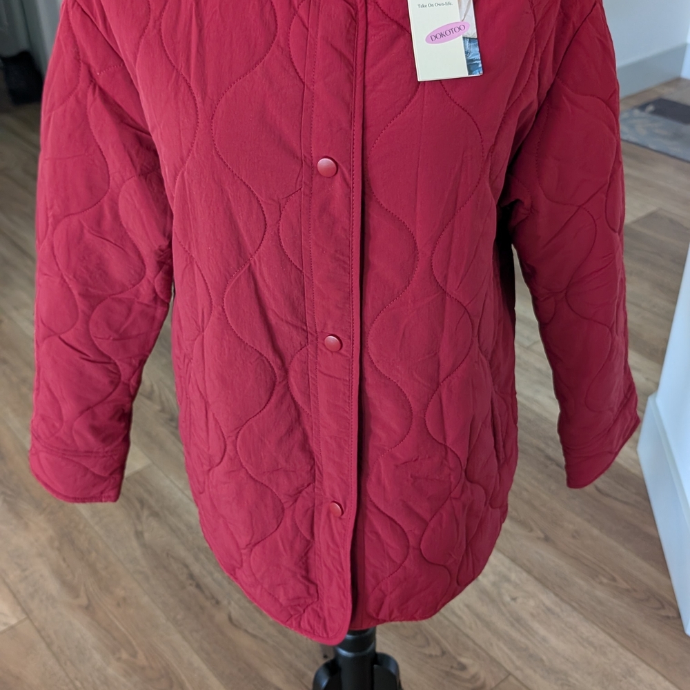 Quilted Button-Front Utility Jacket - Red - Picture 12 of 12